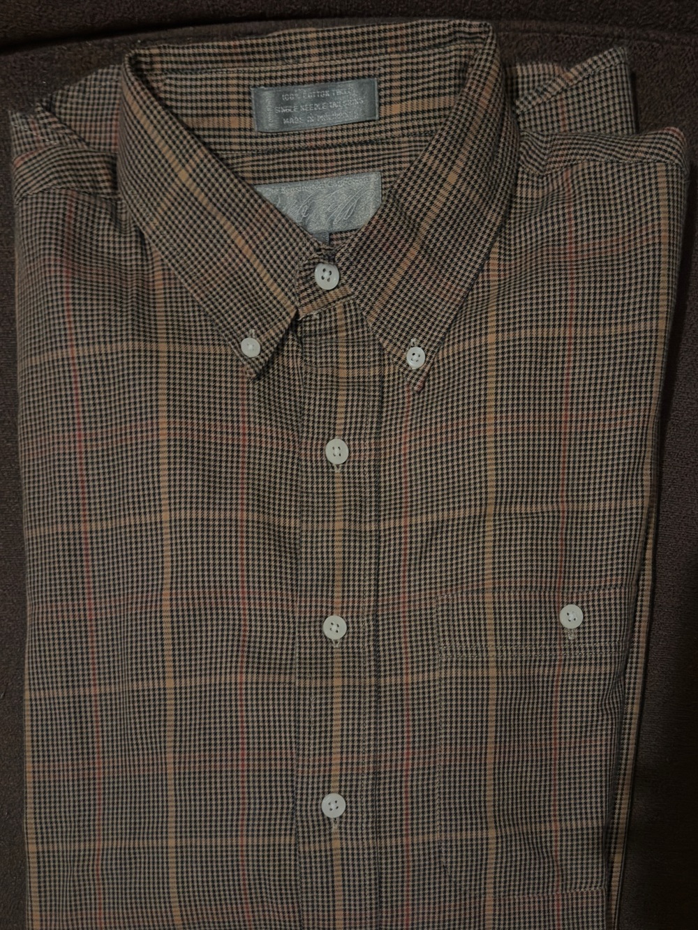 Lord & Taylor Classic Men's Plaid Button-Down Shirt - Brown. Size XL.